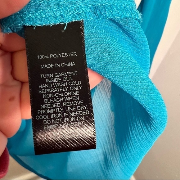 Express Sheer Blouse Peacock Blue Sequins - Picture 14 of 14